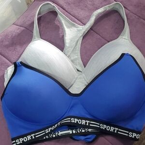 Active USA Blue and Gray Sports Bra (Pkg Of 2) Size Large